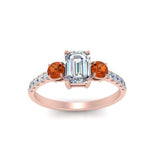Load image into Gallery viewer, petite-micropave-emerald-cut-three-stone-diamond-engagement-ring-with-orange-sapphire-in-rose-gold-FD9383EMRGSAOR-NL-RG
