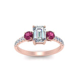 Load image into Gallery viewer, petite-micropave-emerald-cut-three-stone-diamond-engagement-ring-with-pink-sapphire-in-rose-gold-FD9383EMRGSADRPI-NL-RG
