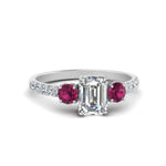 Load image into Gallery viewer, petite-micropave-emerald-cut-three-stone-diamond-engagement-ring-with-pink-sapphire-in-white-gold-FD9383EMRGSADRPI-NL-WG
