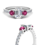 Load image into Gallery viewer, petite-micropave-emerald-cut-three-stone-diamond-engagement-ring-with-pink-sapphire-in-white-gold-FD9383EMRGSADRPI-NL-WG
