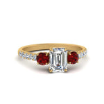 Load image into Gallery viewer, petite-micropave-emerald-cut-three-stone-diamond-engagement-ring-with-ruby-in-yellow-gold-FD9383EMRGRUDR-NL-YG
