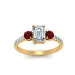 Load image into Gallery viewer, petite-micropave-emerald-cut-three-stone-diamond-engagement-ring-with-ruby-in-yellow-gold-FD9383EMRGRUDR-NL-YG
