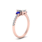 Load image into Gallery viewer, petite-micropave-emerald-cut-three-stone-diamond-engagement-ring-with-sapphire-in-rose-gold-FD9383EMRGSABL-NL-RG
