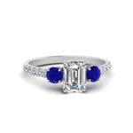 Load image into Gallery viewer, petite-micropave-emerald-cut-three-stone-diamond-engagement-ring-with-sapphire-in-white-gold-FD9383EMRGSABL-NL-WG

