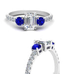 Load image into Gallery viewer, petite-micropave-emerald-cut-three-stone-diamond-engagement-ring-with-sapphire-in-white-gold-FD9383EMRGSABL-NL-WG
