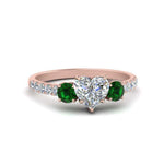 Load image into Gallery viewer, petite-micropave-heart-shaped-three-stone-diamond-engagement-ring-with-emerald-in-rose-gold-FD-9383HTRGEMGR-NL-RG