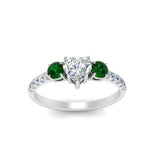 Load image into Gallery viewer, petite-micropave-heart-shaped-three-stone-diamond-engagement-ring-with-emerald-in-white-gold-FD-9383HTRGEMGR-NL-WG