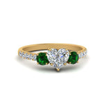 Load image into Gallery viewer, petite-micropave-heart-shaped-three-stone-diamond-engagement-ring-with-emerald-in-yellow-gold-FD-9383HTRGEMGR-NL-YG