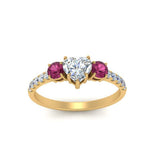 Load image into Gallery viewer, petite-micropave-heart-shaped-three-stone-diamond-engagement-ring-with-pink-sapphire-in-yellow-gold-FD9383HTRGSADRPI-NL-YG