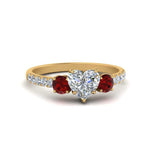 Load image into Gallery viewer, petite-micropave-heart-shaped-three-stone-diamond-engagement-ring-with-ruby-in-yellow-gold-FD9383HTRGRUDR-NL-YG
