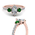 Load image into Gallery viewer, petite-micropave-marquise-cut-three-stone-diamond-engagement-ring-with-emerald-in-rose-gold-FD9383MQRGEMGR-NL-RG
