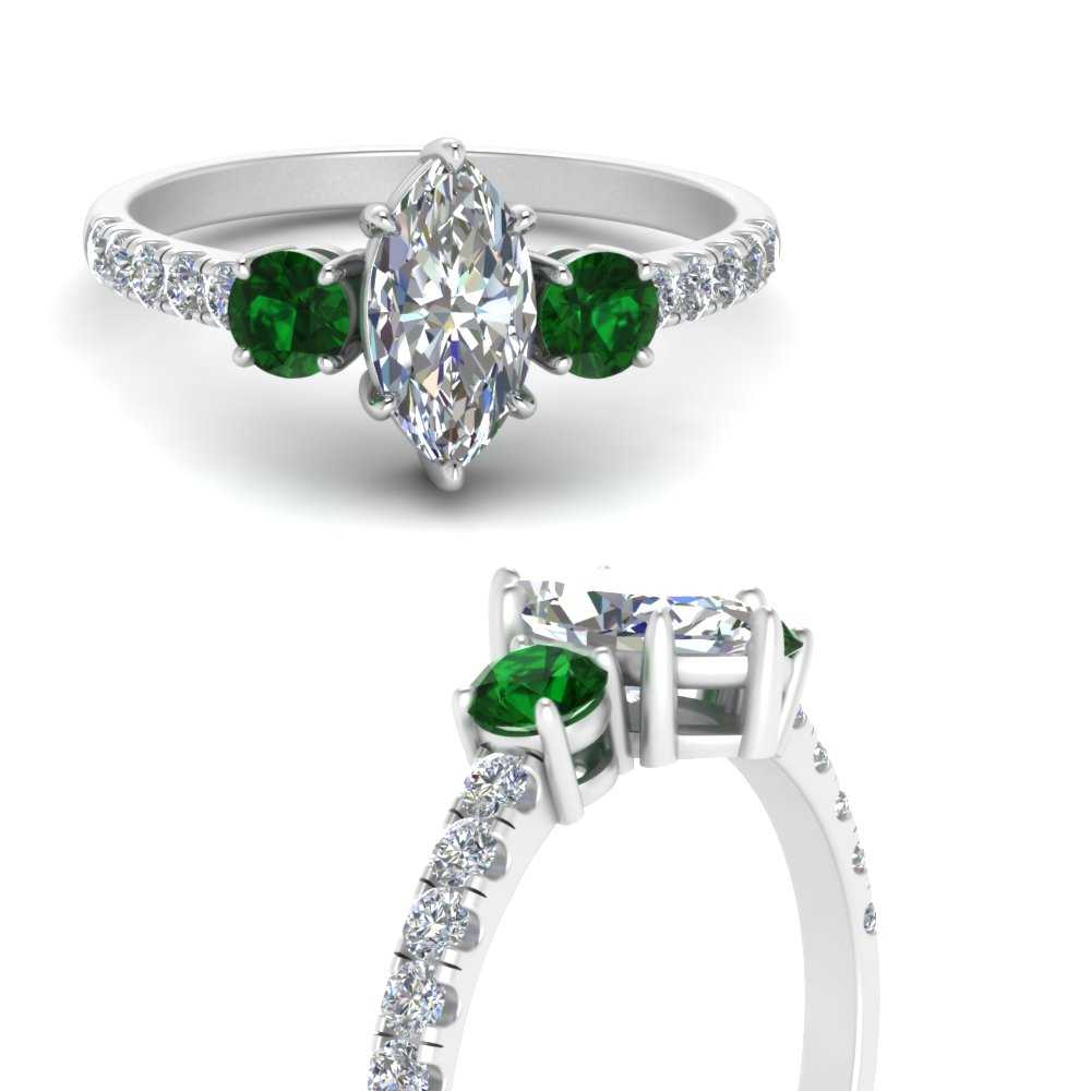 petite-micropave-marquise-cut-three-stone-diamond-engagement-ring-with-emerald-in-white-gold-FD9383MQRGEMGR-NL-WG