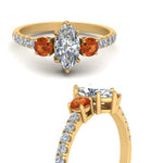 Load image into Gallery viewer, petite-micropave-marquise-cut-three-stone-diamond-engagement-ring-with-orange-sapphire-in-yellow-gold-FD9383MQRGSAOR-NL-YG

