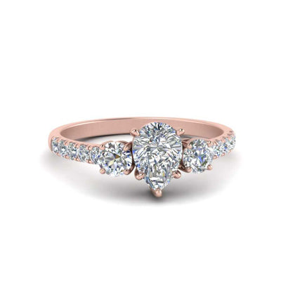Pear Shaped Petite Micropave Three Stone Ring
