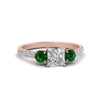 Load image into Gallery viewer, petite-micropave-princess-cut-three-stone-diamond-engagement-ring-with-emerald-in-rose-gold-FD9383PRRGEMGR-NL-RG