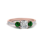 Load image into Gallery viewer, petite-micropave-princess-cut-three-stone-diamond-engagement-ring-with-emerald-in-rose-gold-FD9383PRRGEMGR-NL-RG
