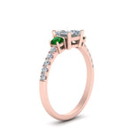 Load image into Gallery viewer, petite-micropave-princess-cut-three-stone-diamond-engagement-ring-with-emerald-in-rose-gold-FD9383PRRGEMGR-NL-RG
