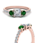 Load image into Gallery viewer, petite-micropave-princess-cut-three-stone-diamond-engagement-ring-with-emerald-in-rose-gold-FD9383PRRGEMGR-NL-RG
