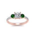 Thumbnail 51 - petite-micropave-princess-cut-three-stone-diamond-engagement-ring-with-emerald-in-rose-gold-FD9383PRRGEMGR-NL-RG