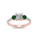 Load image into Gallery viewer, petite-micropave-princess-cut-three-stone-diamond-engagement-ring-with-emerald-in-rose-gold-FD9383PRRGEMGR-NL-RG
