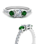 Load image into Gallery viewer, petite-micropave-princess-cut-three-stone-diamond-engagement-ring-with-emerald-in-white-gold-FD9383PRRGEMGR-NL-WG
