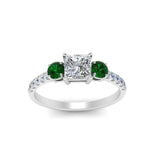 Load image into Gallery viewer, petite-micropave-princess-cut-three-stone-diamond-engagement-ring-with-emerald-in-white-gold-FD9383PRRGEMGR-NL-WG
