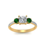 Load image into Gallery viewer, petite-micropave-princess-cut-three-stone-diamond-engagement-ring-with-emerald-in-yellow-gold-FD9383PRRGEMGR-NL-YG
