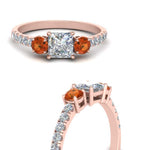 Load image into Gallery viewer, petite-micropave-princess-cut-three-stone-diamond-engagement-ring-with-orange-sapphire-in-rose-gold-FD9383PRRGSAOR-NL-RG
