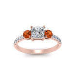 Load image into Gallery viewer, petite-micropave-princess-cut-three-stone-diamond-engagement-ring-with-orange-sapphire-in-rose-gold-FD9383PRRGSAOR-NL-RG
