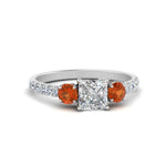 Load image into Gallery viewer, petite-micropave-princess-cut-three-stone-diamond-engagement-ring-with-orange-sapphire-in-white-gold-FD9383PRRGSAOR-NL-WG
