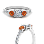 Load image into Gallery viewer, petite-micropave-princess-cut-three-stone-diamond-engagement-ring-with-orange-sapphire-in-white-gold-FD9383PRRGSAOR-NL-WG
