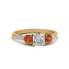 Load image into Gallery viewer, petite-micropave-princess-cut-three-stone-diamond-engagement-ring-with-orange-sapphire-in-yellow-gold-FD9383PRRGSAOR-NL-YG