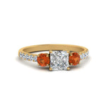 Load image into Gallery viewer, petite-micropave-princess-cut-three-stone-diamond-engagement-ring-with-orange-sapphire-in-yellow-gold-FD9383PRRGSAOR-NL-YG
