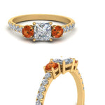 Load image into Gallery viewer, petite-micropave-princess-cut-three-stone-diamond-engagement-ring-with-orange-sapphire-in-yellow-gold-FD9383PRRGSAOR-NL-YG

