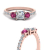 Load image into Gallery viewer, petite-micropave-princess-cut-three-stone-diamond-engagement-ring-with-pink-sapphire-in-rose-gold-FD9383PRRGSADRPI-NL-RG