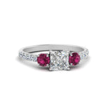 Load image into Gallery viewer, petite-micropave-princess-cut-three-stone-diamond-engagement-ring-with-pink-sapphire-in-white-gold-FD9383PRRGSADRPI-NL-WG
