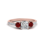 Load image into Gallery viewer, petite-micropave-princess-cut-three-stone-diamond-engagement-ring-with-ruby-in-rose-gold-FD9383PRRGRUDR-NL-RG
