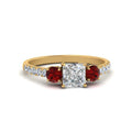 Thumbnail 73 - petite-micropave-princess-cut-three-stone-diamond-engagement-ring-with-ruby-in-yellow-gold-FD9383PRRGRUDR-NL-YG