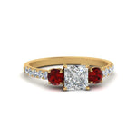 Load image into Gallery viewer, petite-micropave-princess-cut-three-stone-diamond-engagement-ring-with-ruby-in-yellow-gold-FD9383PRRGRUDR-NL-YG
