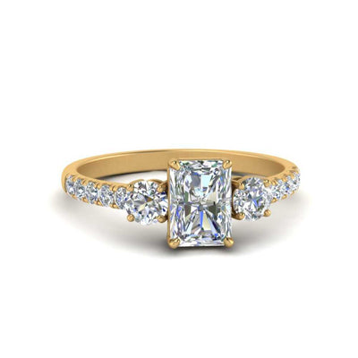 Petite Micropave Three Stone Radiant Diamond Ring