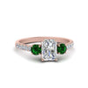 Load image into Gallery viewer, petite-micropave-radiant-cut-three-stone-diamond-engagement-ring-with-emerald-in-rose-gold-FD9383RARGEMGR-NL-RG