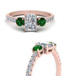Load image into Gallery viewer, petite-micropave-radiant-cut-three-stone-diamond-engagement-ring-with-emerald-in-rose-gold-FD9383RARGEMGR-NL-RG
