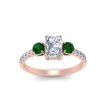 Load image into Gallery viewer, petite-micropave-radiant-cut-three-stone-diamond-engagement-ring-with-emerald-in-rose-gold-FD9383RARGEMGR-NL-RG
