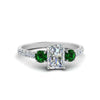 Load image into Gallery viewer, petite-micropave-radiant-cut-three-stone-diamond-engagement-ring-with-emerald-in-white-gold-FD9383RARGEMGR-NL-WG