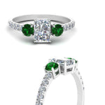 Load image into Gallery viewer, petite-micropave-radiant-cut-three-stone-diamond-engagement-ring-with-emerald-in-white-gold-FD9383RARGEMGR-NL-WG
