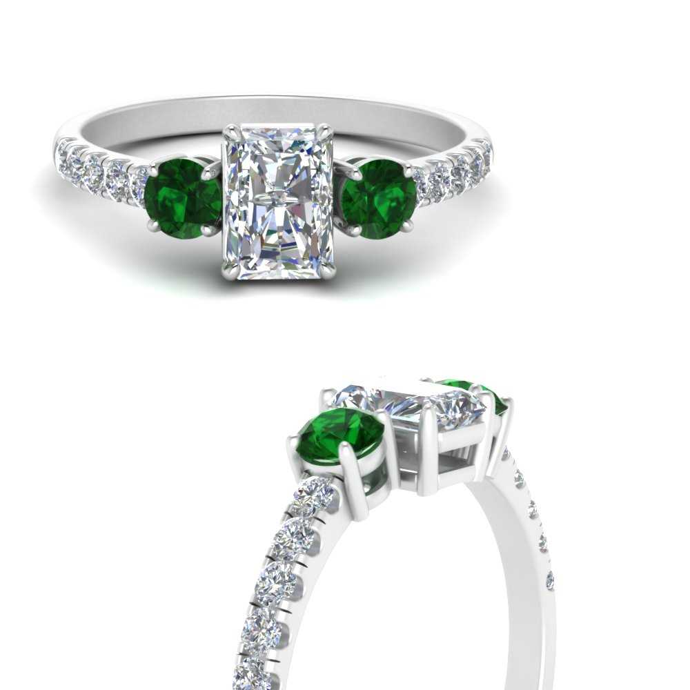 petite-micropave-radiant-cut-three-stone-diamond-engagement-ring-with-emerald-in-white-gold-FD9383RARGEMGR-NL-WG