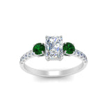 Load image into Gallery viewer, petite-micropave-radiant-cut-three-stone-diamond-engagement-ring-with-emerald-in-white-gold-FD9383RARGEMGR-NL-WG
