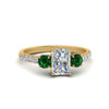 Load image into Gallery viewer, petite-micropave-radiant-cut-three-stone-diamond-engagement-ring-with-emerald-in-yellow-gold-FD9383RARGEMGR-NL-YG