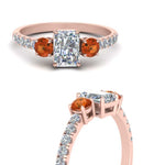 Load image into Gallery viewer, petite-micropave-radiant-cut-three-stone-diamond-engagement-ring-with-orange-sapphire-in-rose-gold-FD9383RARGSAOR-NL-RG
