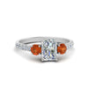 Load image into Gallery viewer, petite-micropave-radiant-cut-three-stone-diamond-engagement-ring-with-orange-sapphire-in-white-gold-FD9383RARGSAOR-NL-WG